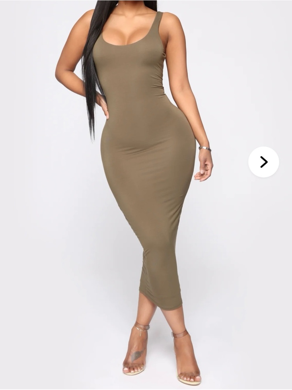Women’s Olive Bodycon Midi Dress - Scoop Neck